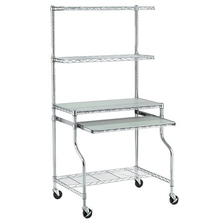 GLOBAL INDUSTRIAL Mobile Chrome Wire Shelf Computer Workstation, 31-1/2W x 24D x 63H 250112